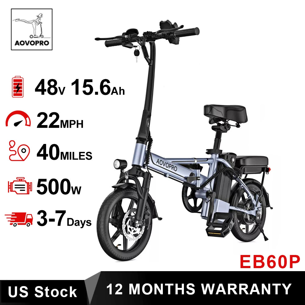 AOVOPRO EB60 Foldable Dual Seat Electric Bike For Adults