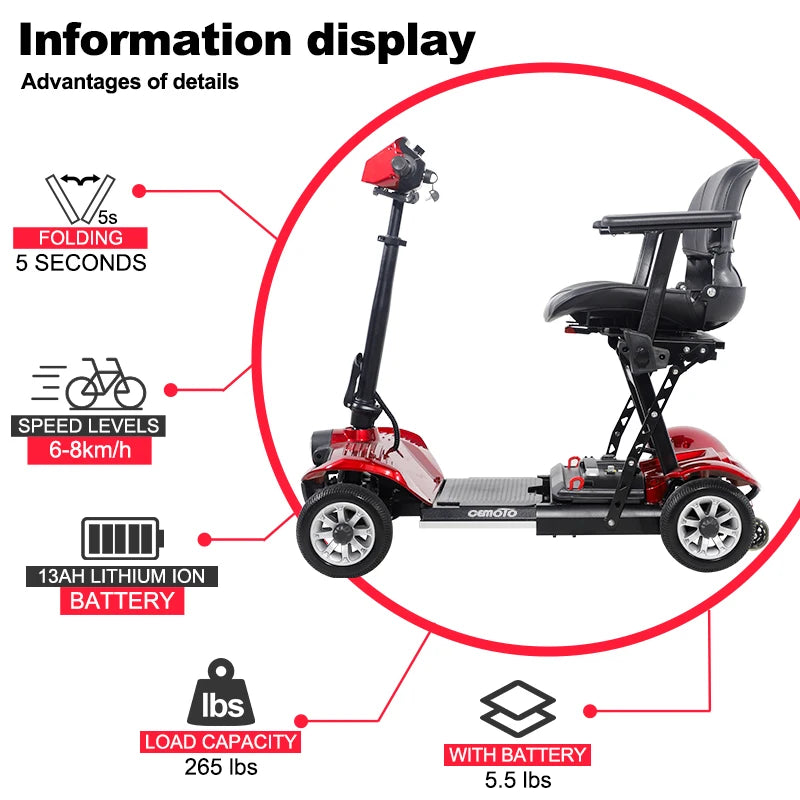 ALWAYBIKE Four Wheel Foldable Lightweight Liion Mobility Scooter For Adults