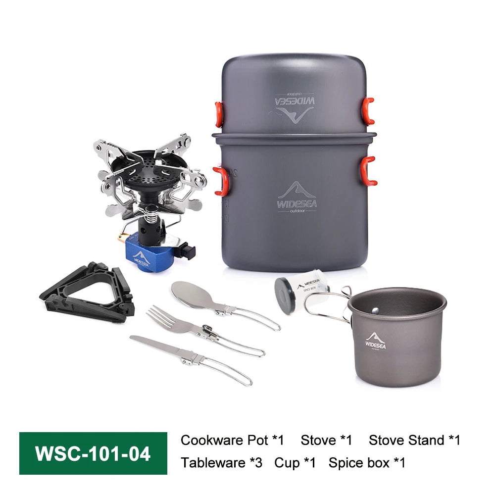 Widesea Camping Gas Stove Tableware Set Portable Gear Tourist Gadgets Kitchen Stuff Cooking Survival Camper Accessories Supplies
