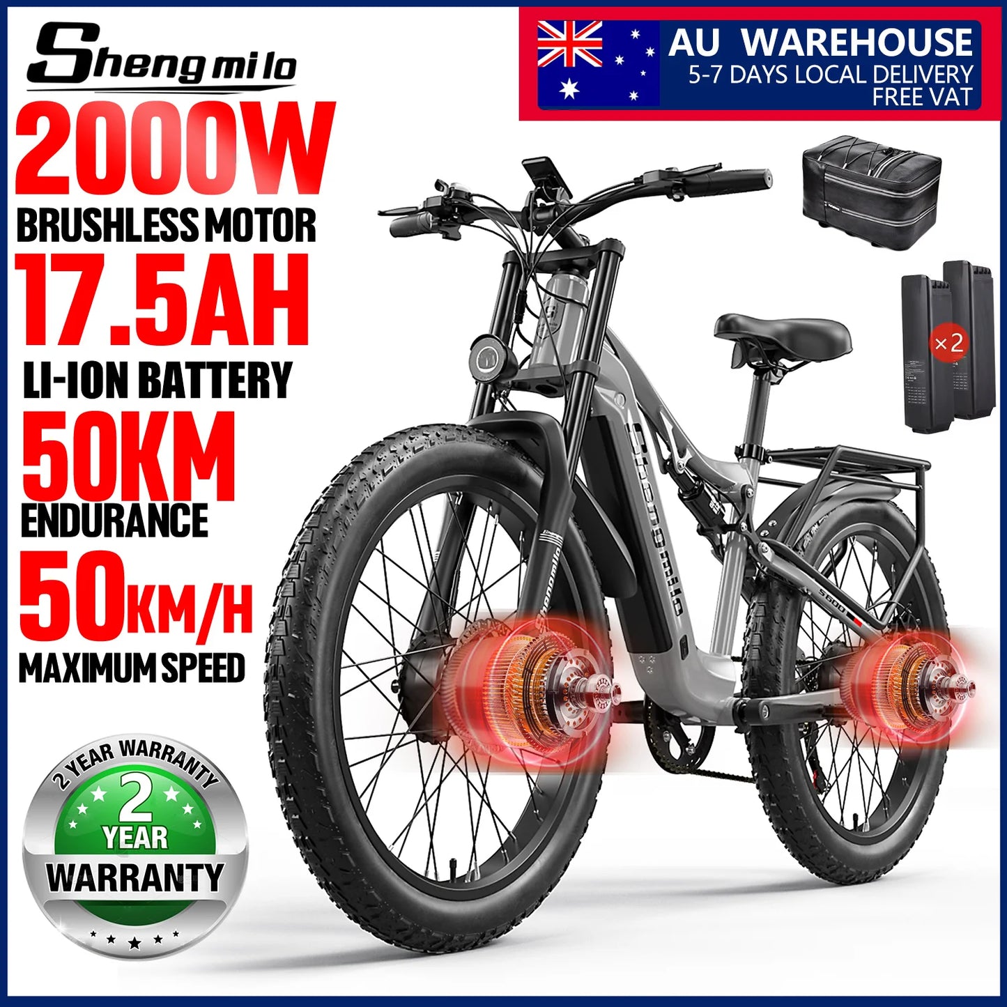 Shengmilo S600 2000W Dual Motor Electric Fat Tire Mountain Bike