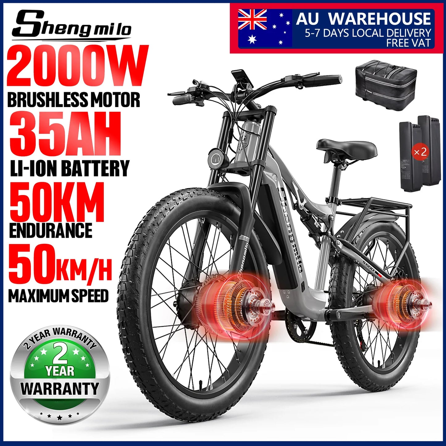 Shengmilo S600 2000W Dual Motor Electric Fat Tire Mountain Bike