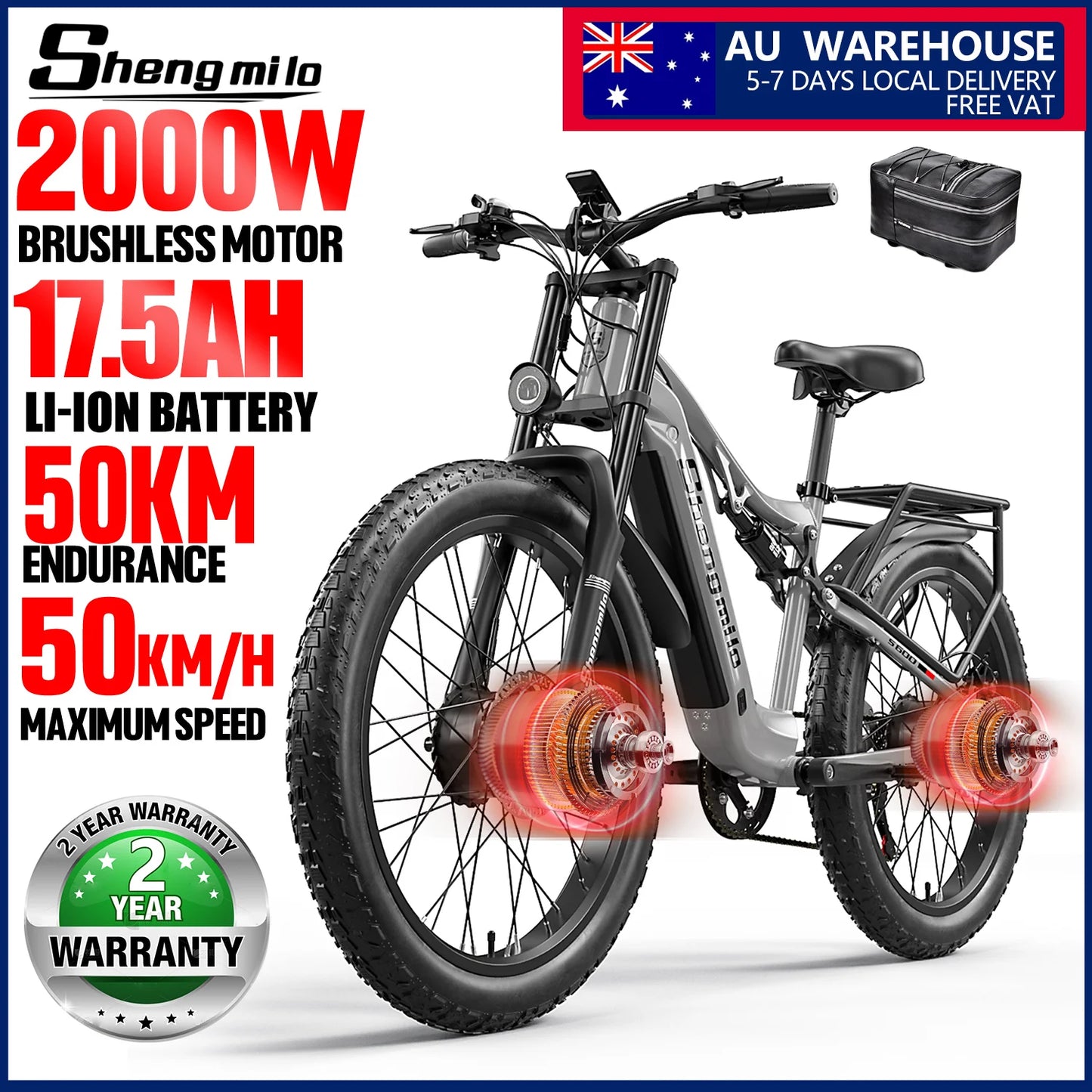 Shengmilo S600 2000W Dual Motor Electric Fat Tire Mountain Bike