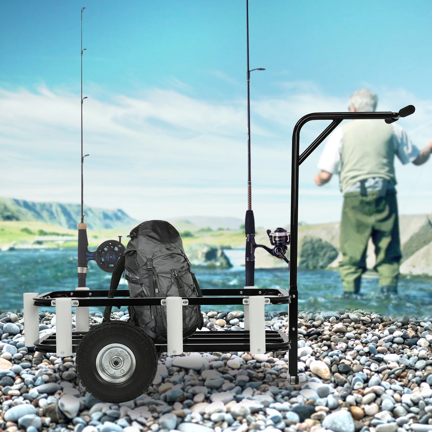 Beach Fishing Cart With Two Large Wheels And Carbon Steel