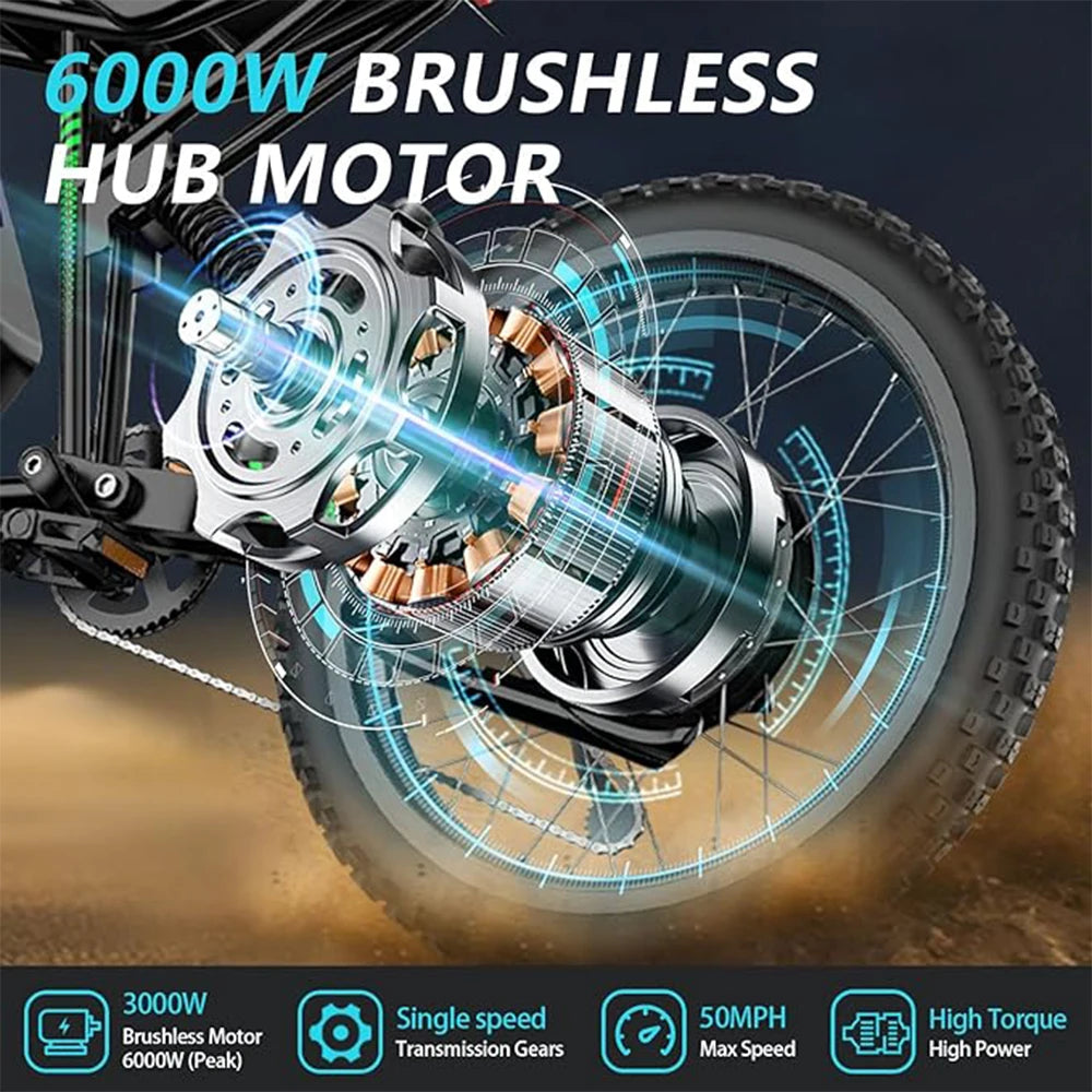 R3 6000W Electric Dirt Bike 60V 25Ah Dual Hydraulic Brakes