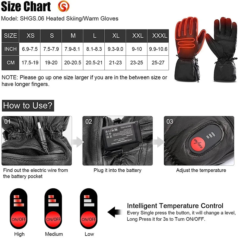 Savior Heat Full Leather Electric Heated Gloves With Battery Pack