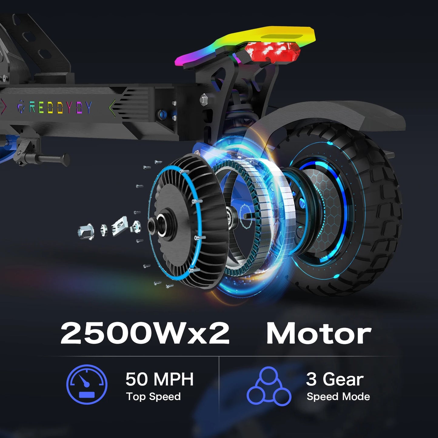 RD2 Adult Electric Offroad Scooter, 50 MPH Max speed 60V 25Ah, 55-Mile Long Range 10.5" Off-Road Tires, folk smart APP control