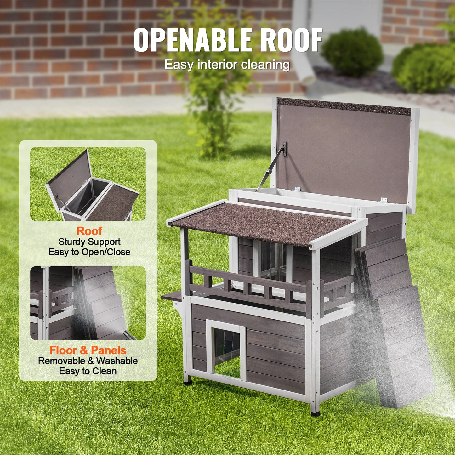 SucceBuy Outdoor Cat House Weatherproof Shelter With Balcony