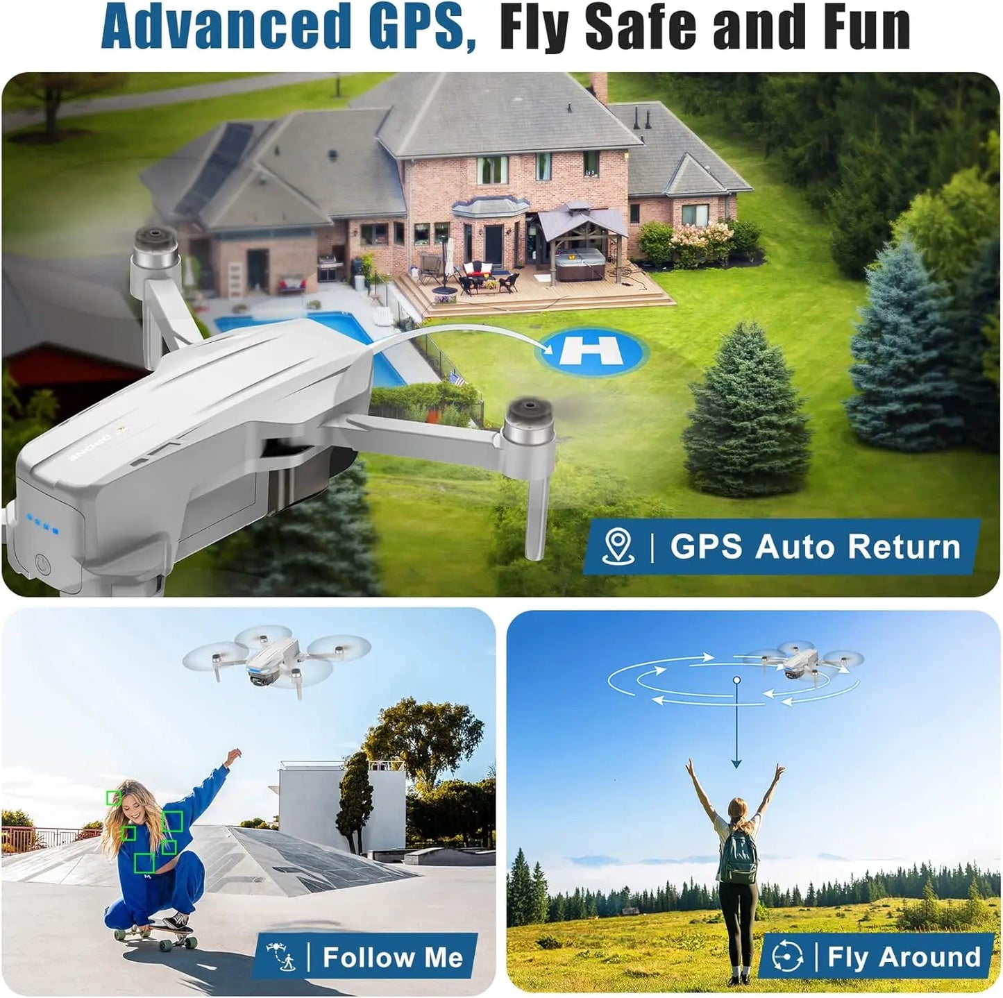4K Camera Drone With GPS Return Foldable 48 Min Flight