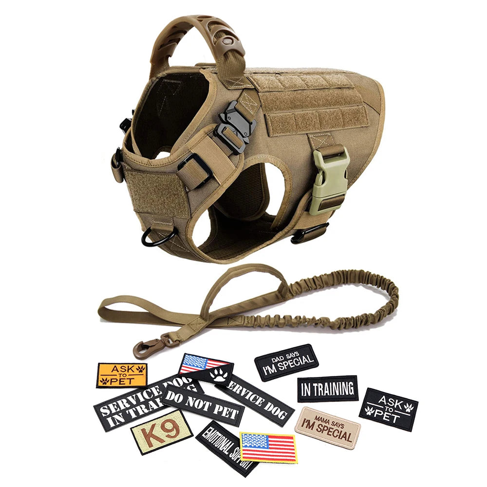 PETRAVELCN Military Dog Harness Vest With Leash Patch Set