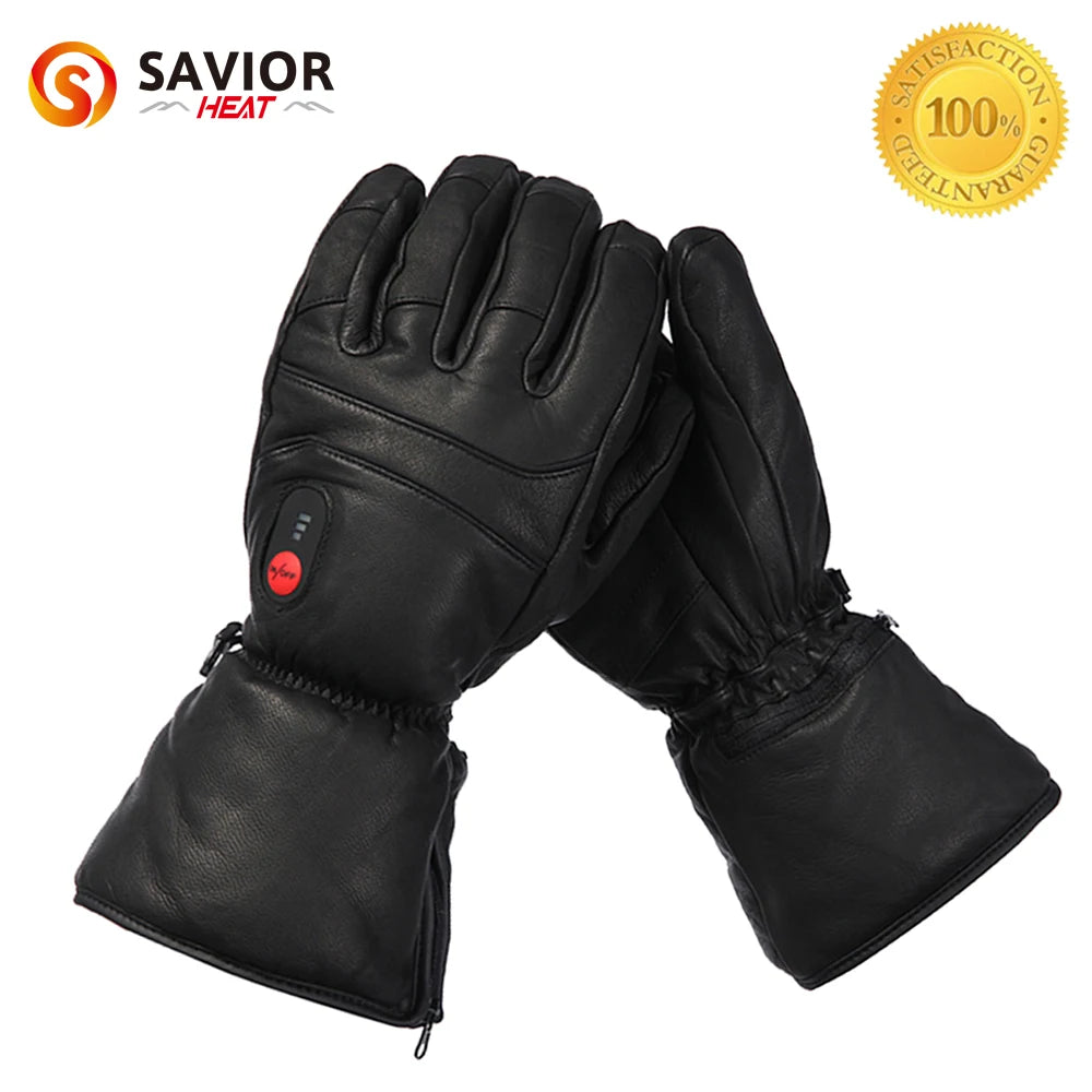 Savior Heat Full Leather Electric Heated Gloves With Battery Pack