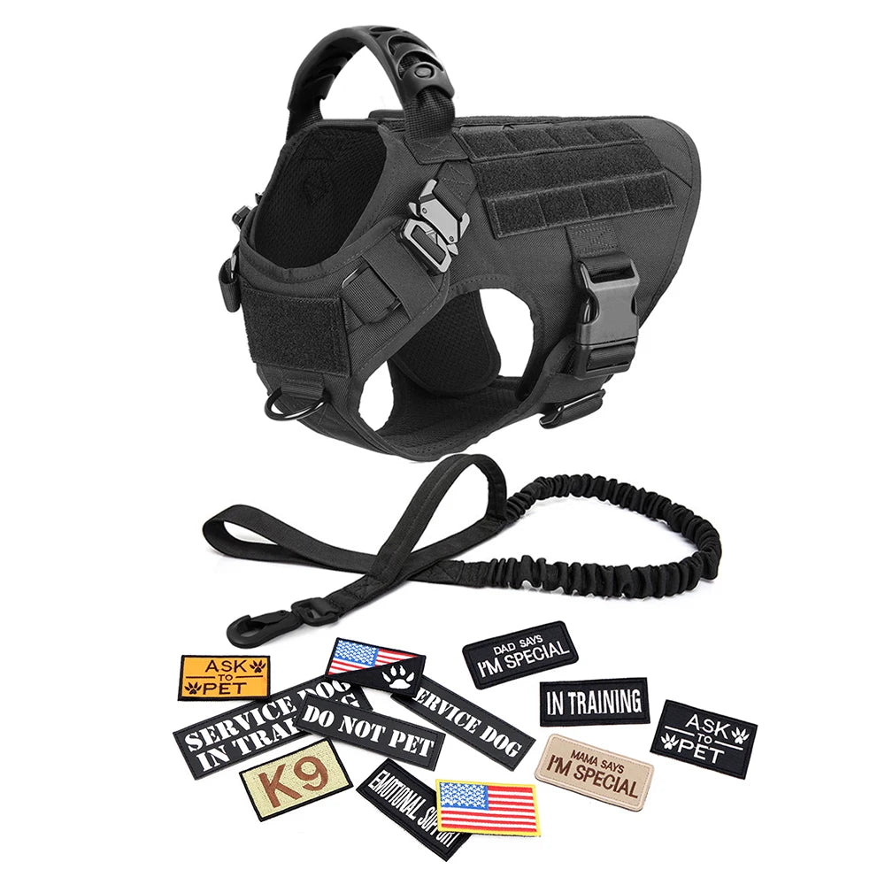 PETRAVELCN Military Dog Harness Vest With Leash Patch Set