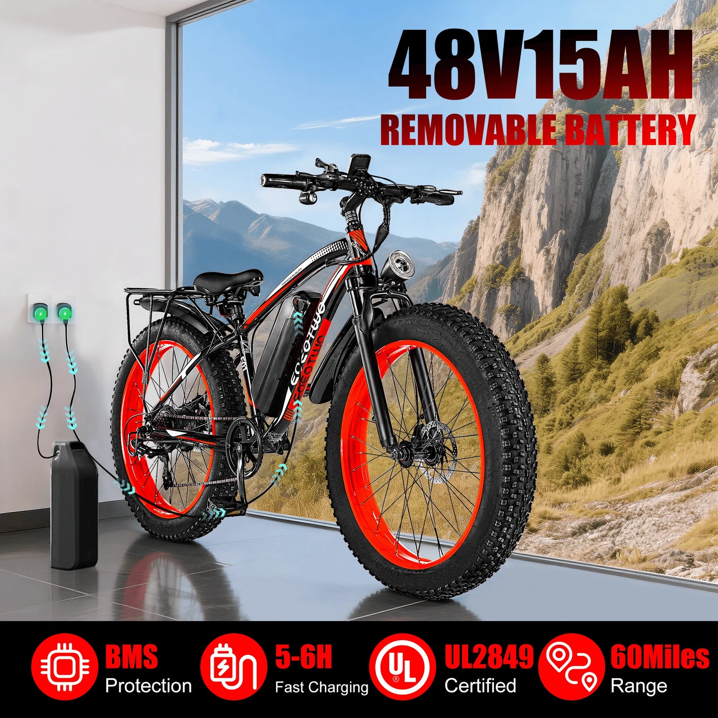 EOEOTWOC 1500W 48V Fat Tire Electric Bike 34MPH Off Road Mountain Adults