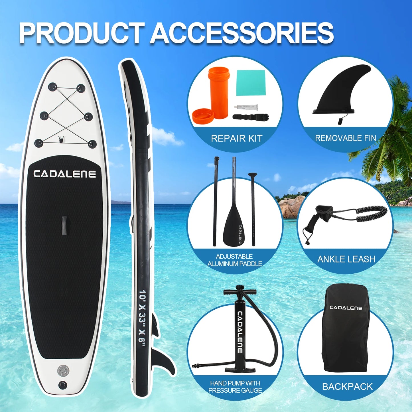 CADALENE Inflatable Stand Up Paddleboard with SUP Accessories