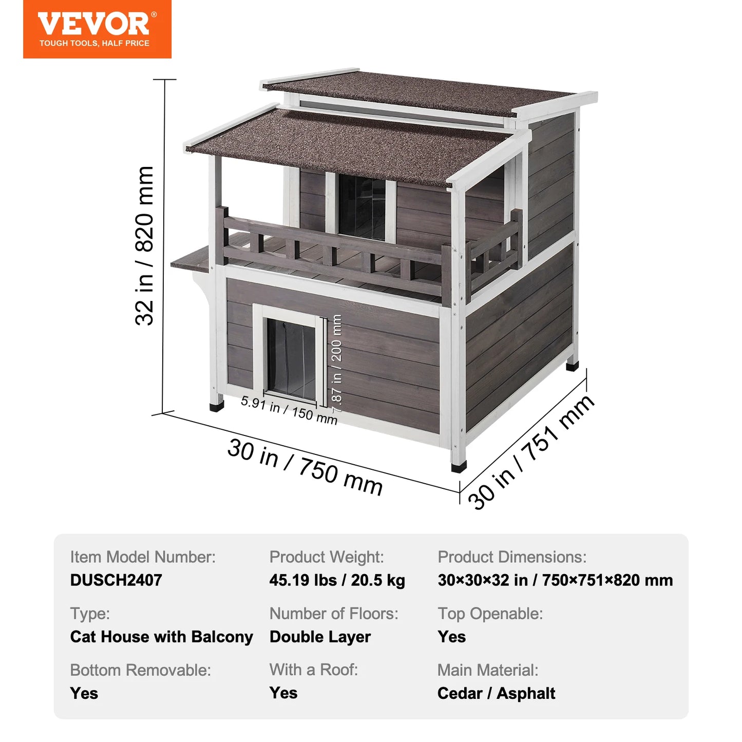 SucceBuy Outdoor Cat House Weatherproof Feral Cat Shelter With Balcony Open Roof