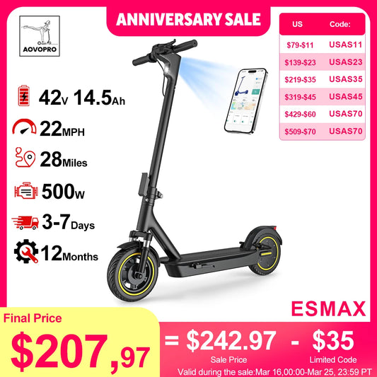 AOVOPRO ESMAX Electric Scooter 500W 40 To 60km Range Foldable