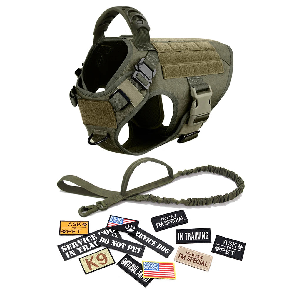 PETRAVELCN Military Dog Harness Vest With Leash Patch Set