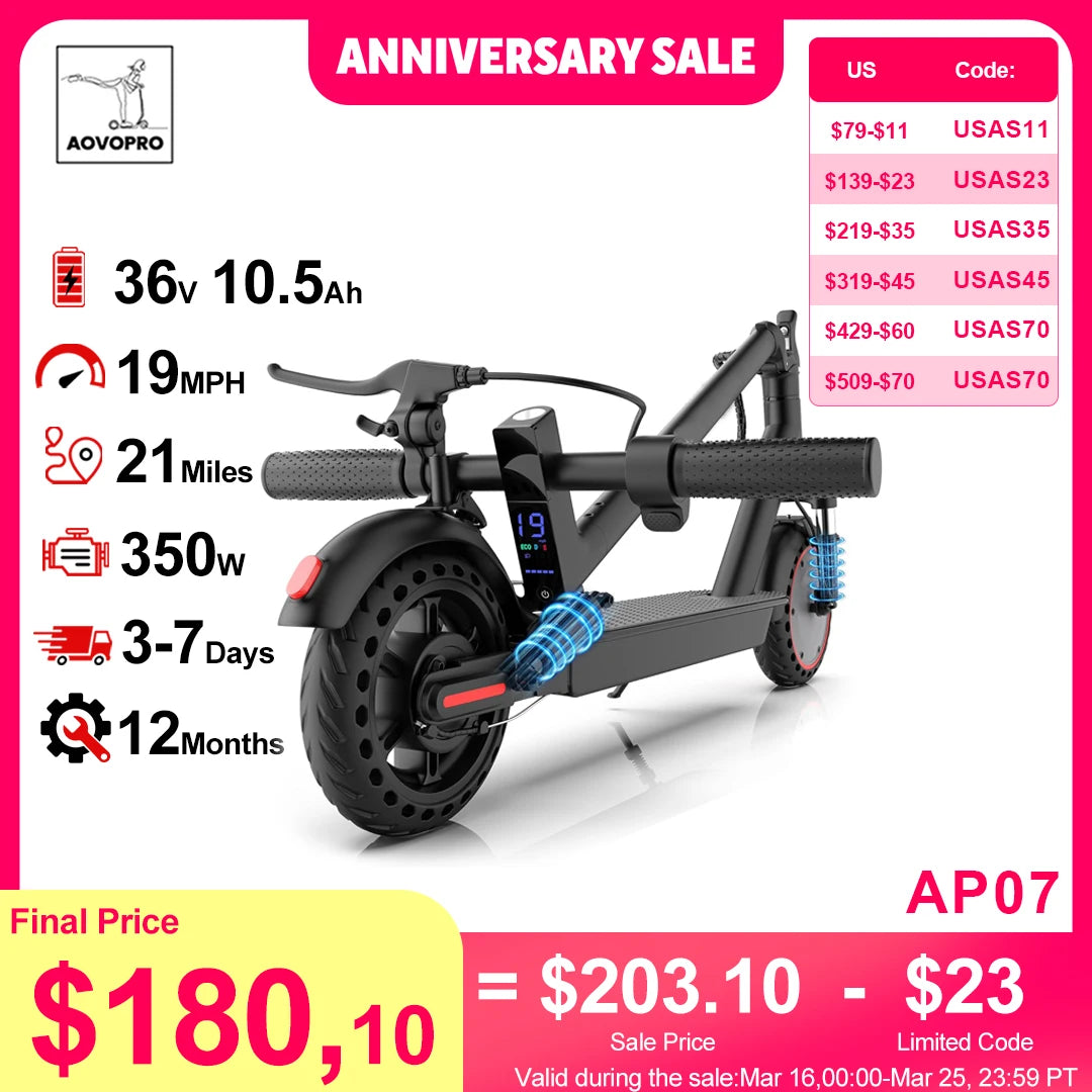 AOVOPRO AP07 Electric Scooter 40 To 60km Range App Control