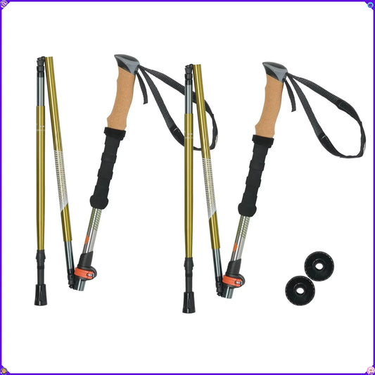 2 Folding Trekking Poles With Quick Lock Aluminum Cork Grip