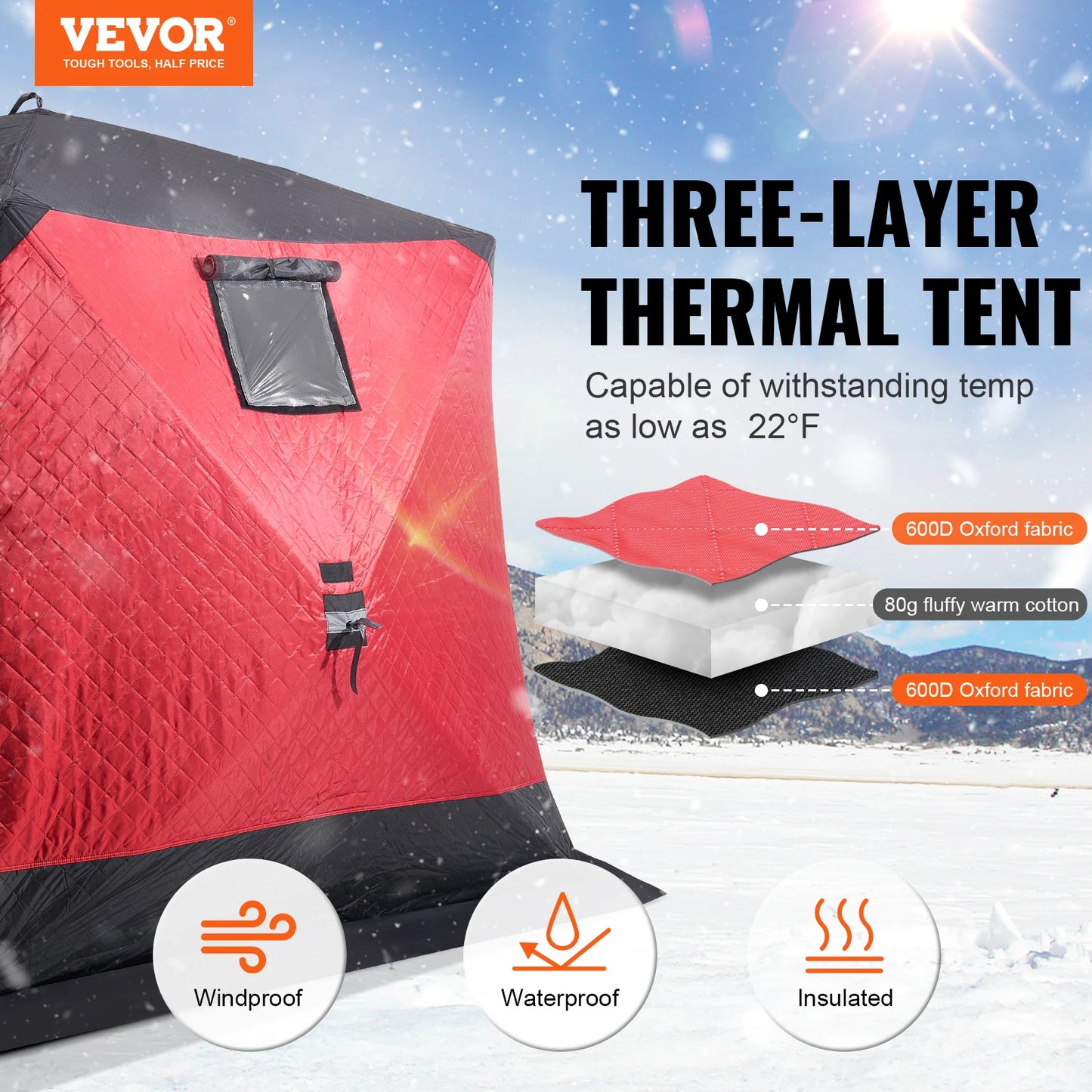 Portable Ice Shelter Pop Up Tent Insulated For Winter Fishing