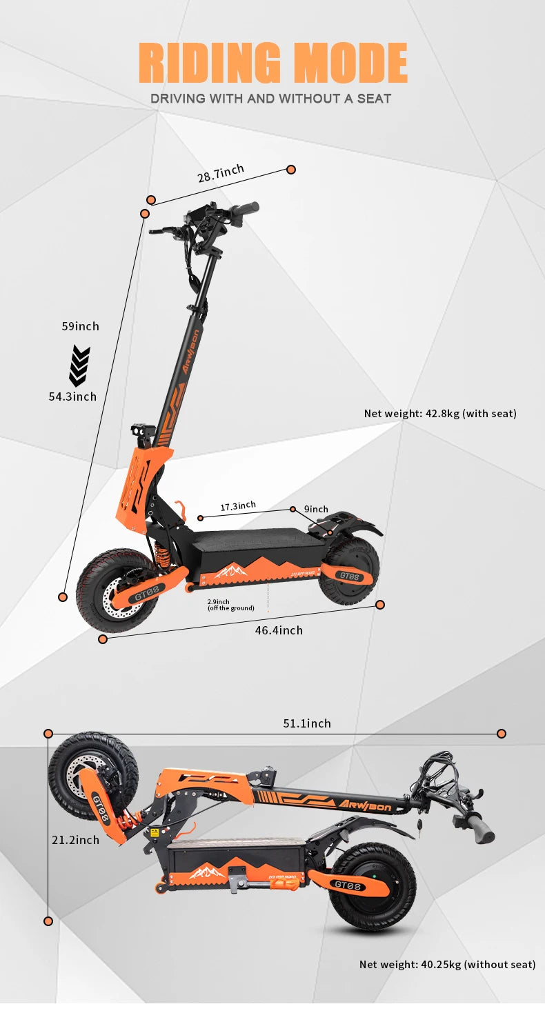 Arwibon 5600W Dual Motor Folding Electric Scooter Top Speed 46MPH