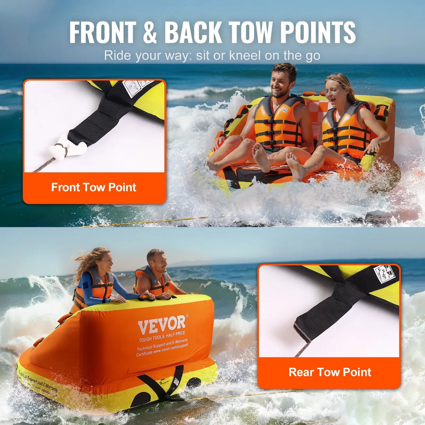 Towable Tube For Boating 2 Riders Inflatable With Deck Seats