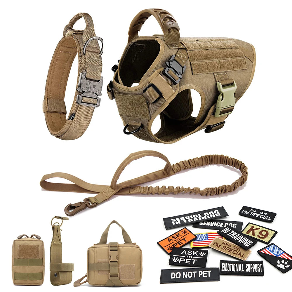 PETRAVELCN Military Dog Harness Vest With Leash Patch Set