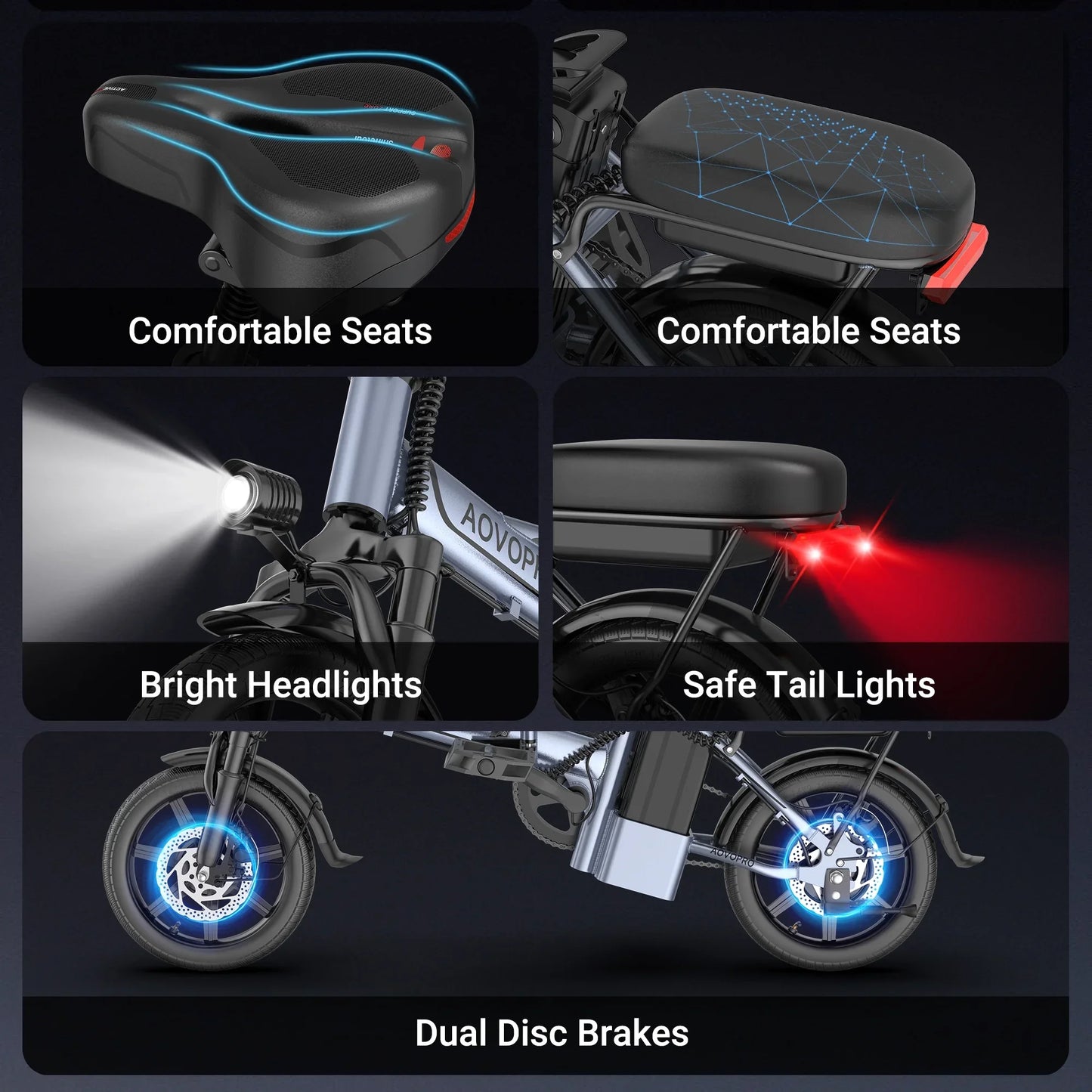 AOVOPRO EB60 Foldable Dual Seat Electric Bike For Adults