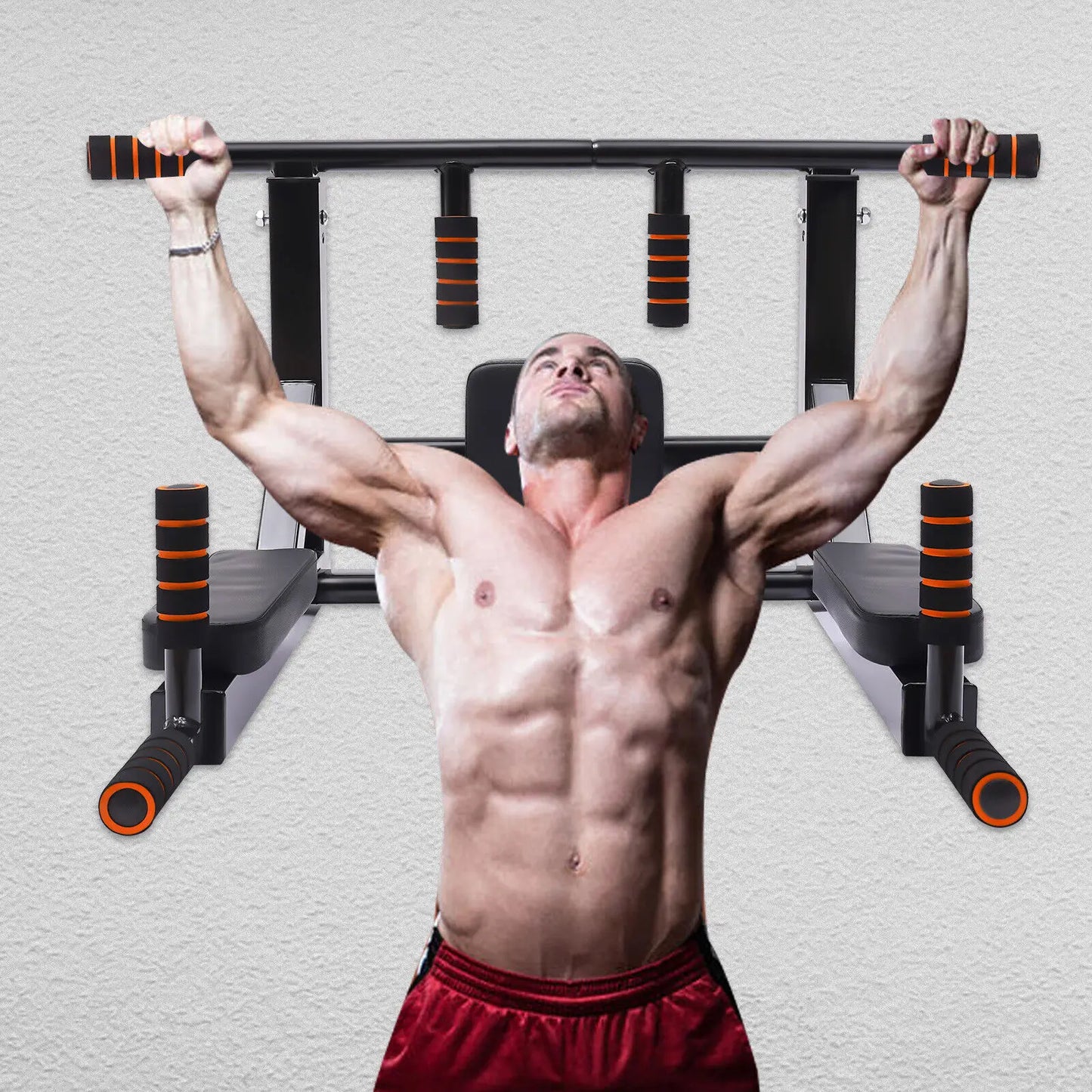 Pull Up Bar Dip Station Wall Mount For Home Gym