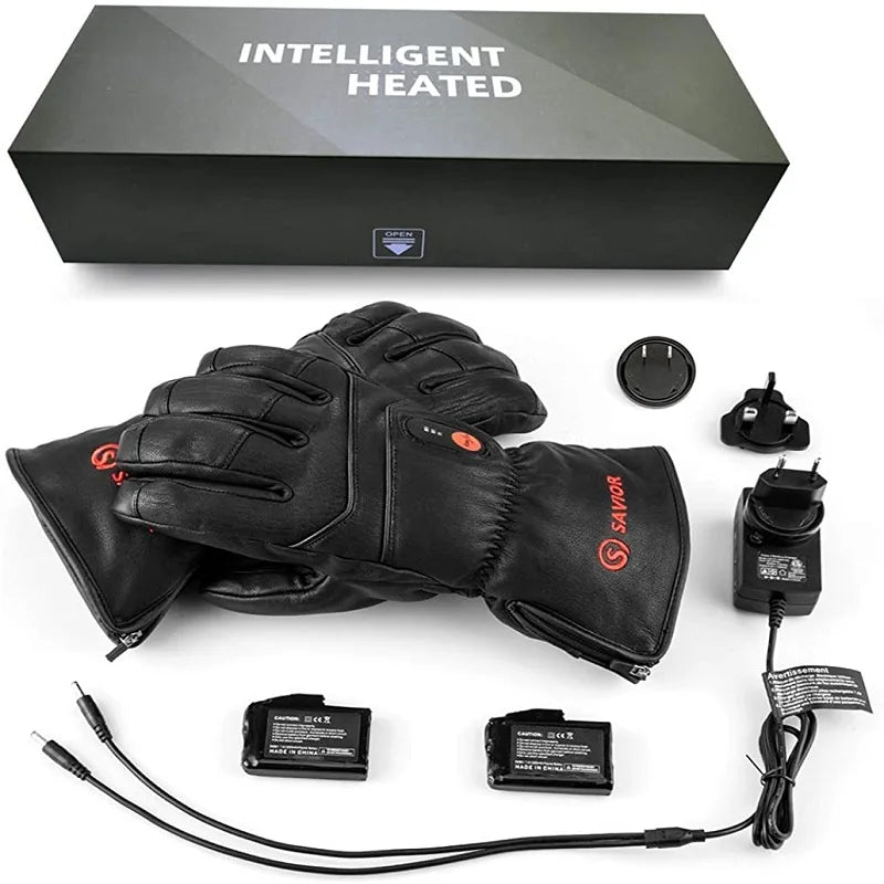 Savior Heat Full Leather Electric Heated Gloves With Battery Pack
