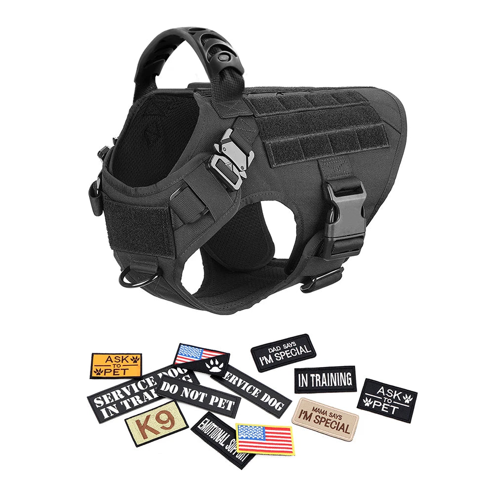 PETRAVELCN Military Dog Harness Vest With Leash Patch Set