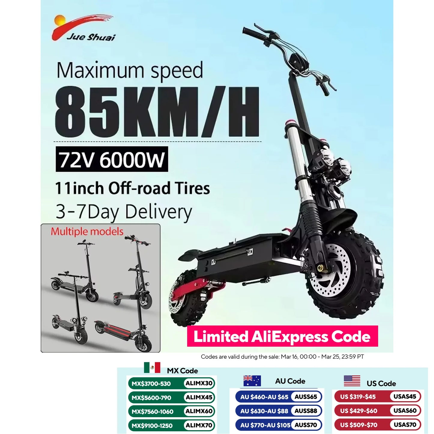 Jueshuai Outdoor Electric Scooter 1000W To 6000W Off Road Foldable