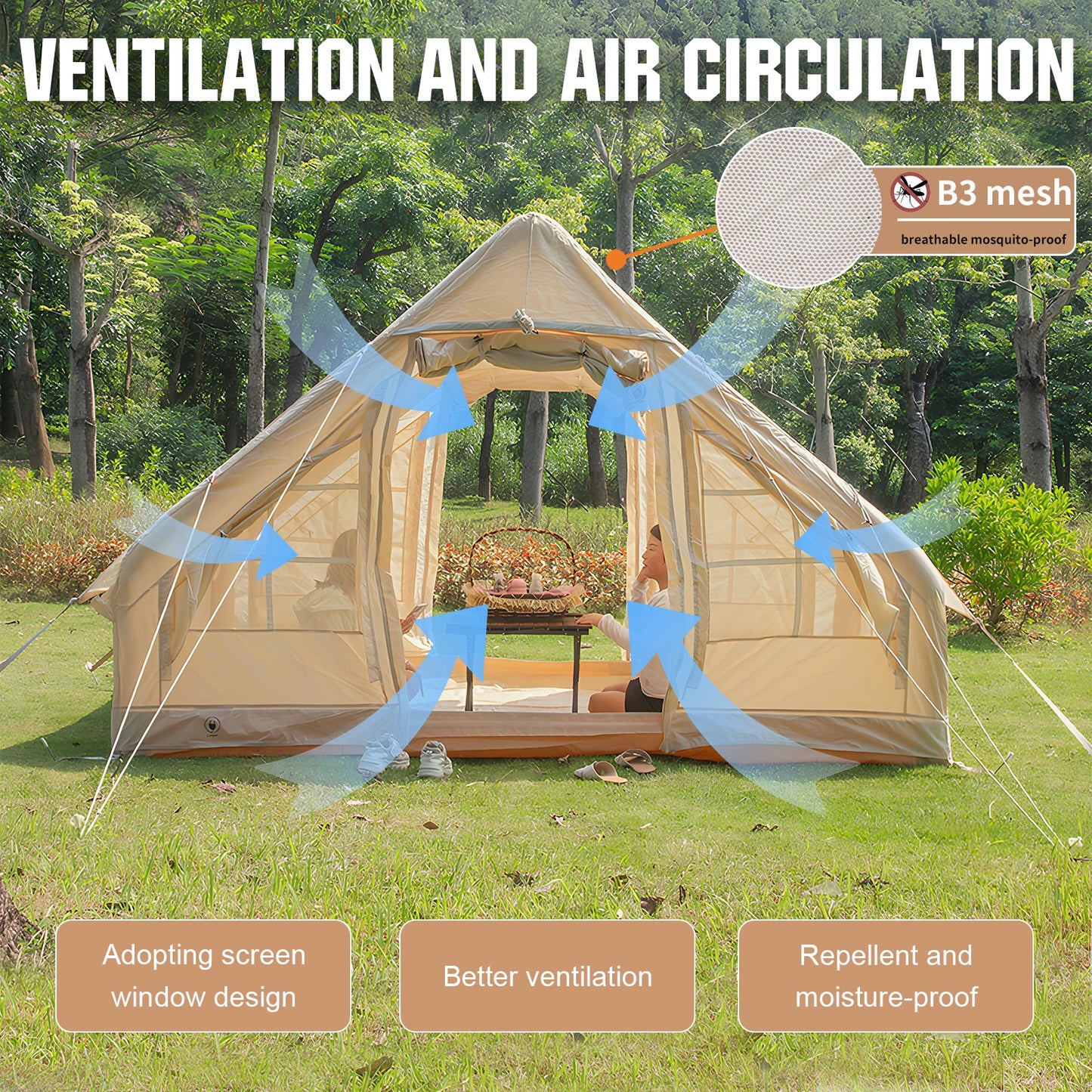 Inflatable Instant Glamping Tent With Hand Pump For Outdoor Use