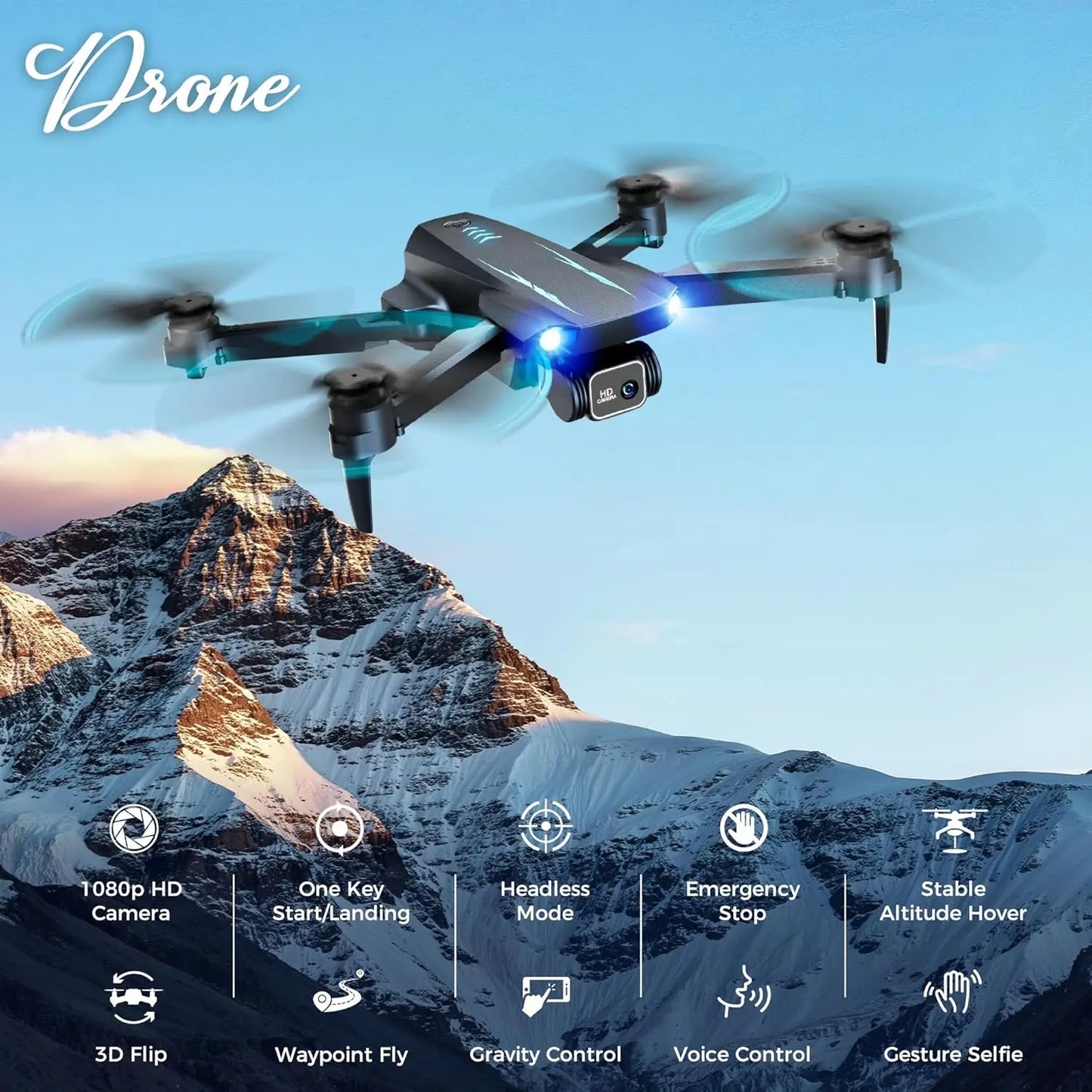 1080P FPV Camera Drone Altitude Hold Gesture Selfie 3D Flip