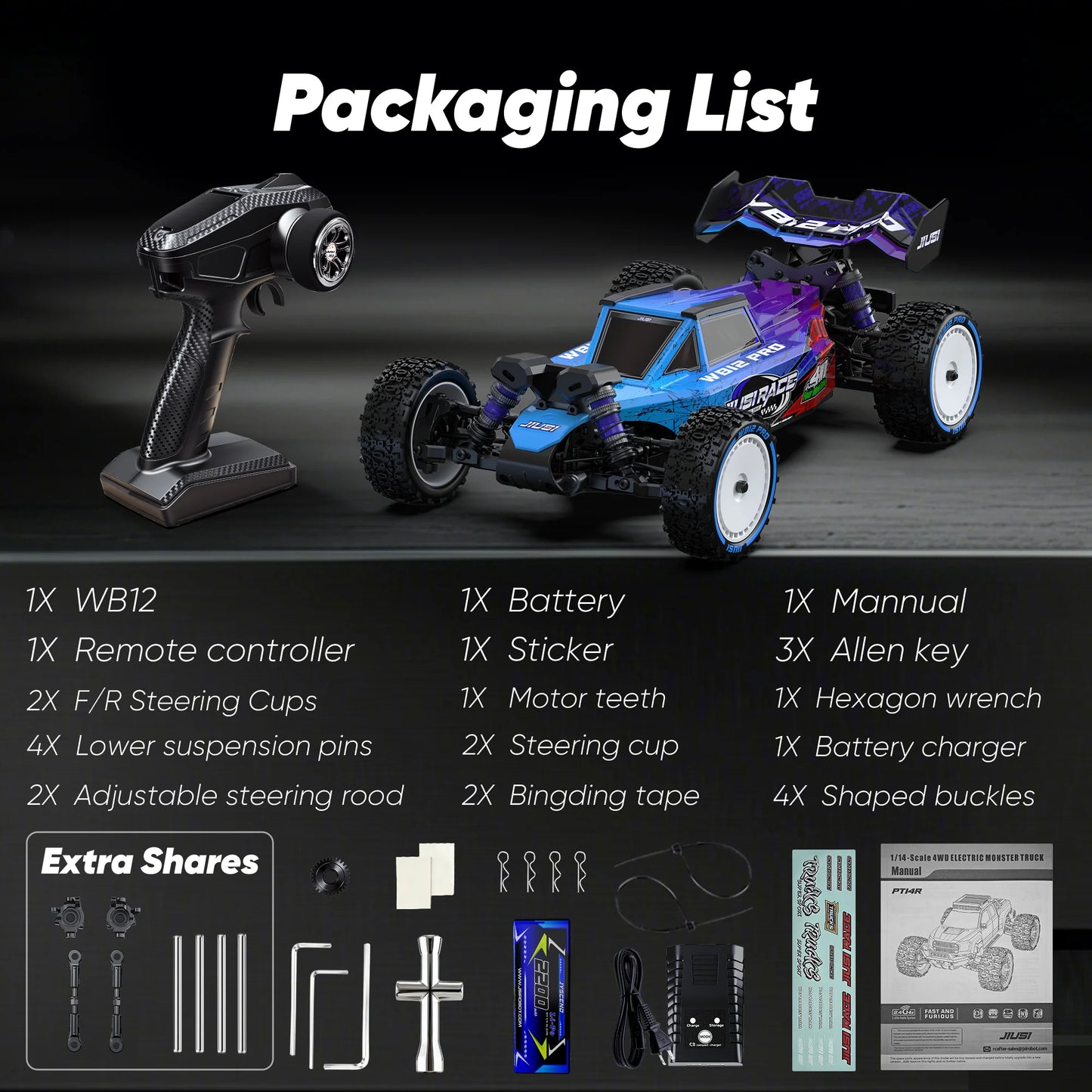 JIUSICE WB 12 Pro Brushless RC Car 4x4 All Terrain