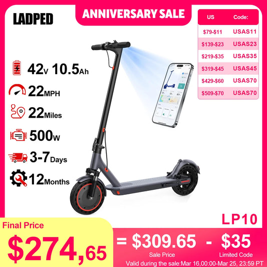 Ladped LP10 Electric Scooter 500W 22MPH Folding With App Control