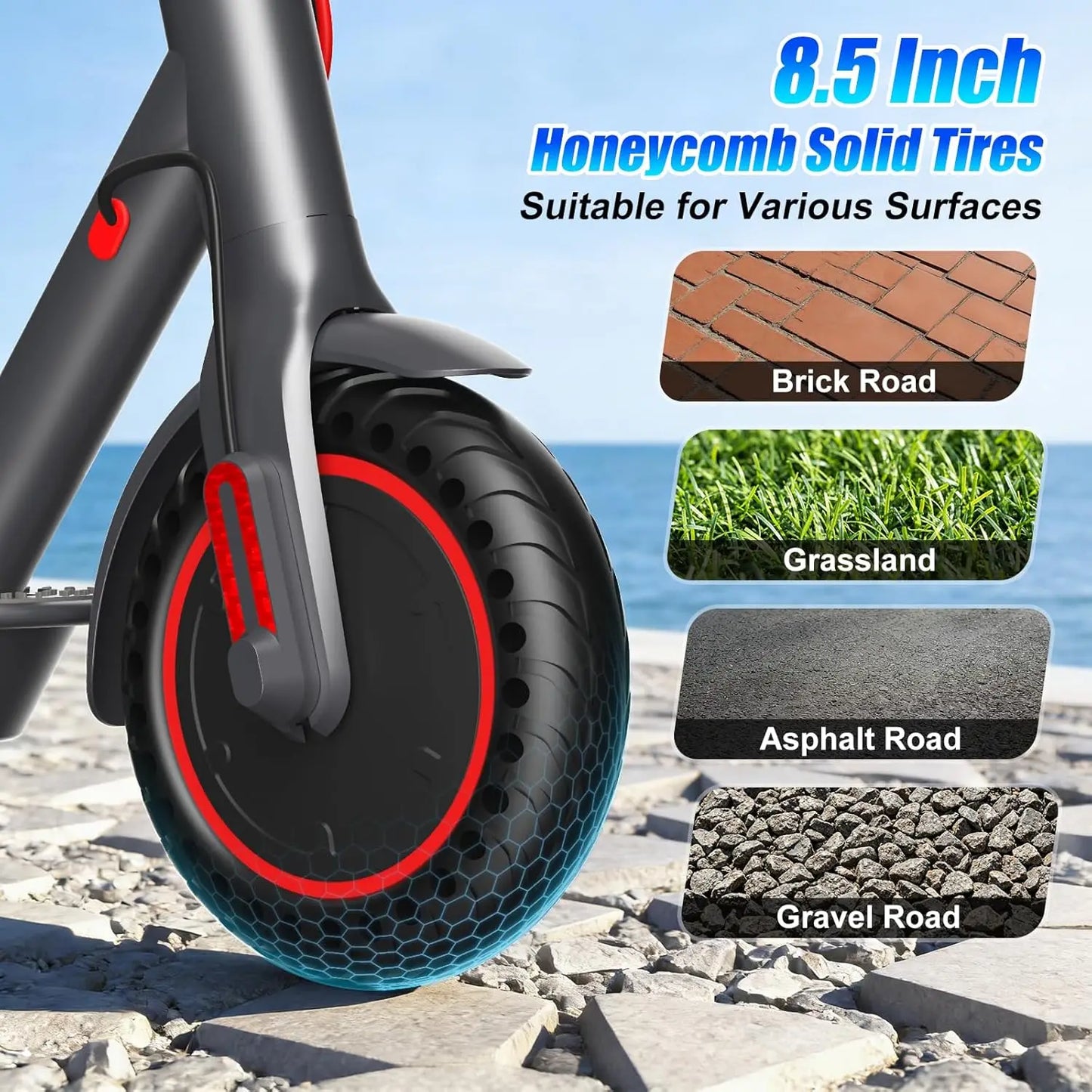 350W Motor Folding Electric Scooter For Adults 36V 5.2AH Battery Rang 8.5'' Solid Tire 18MPH 15Miles Long Range APP Control
