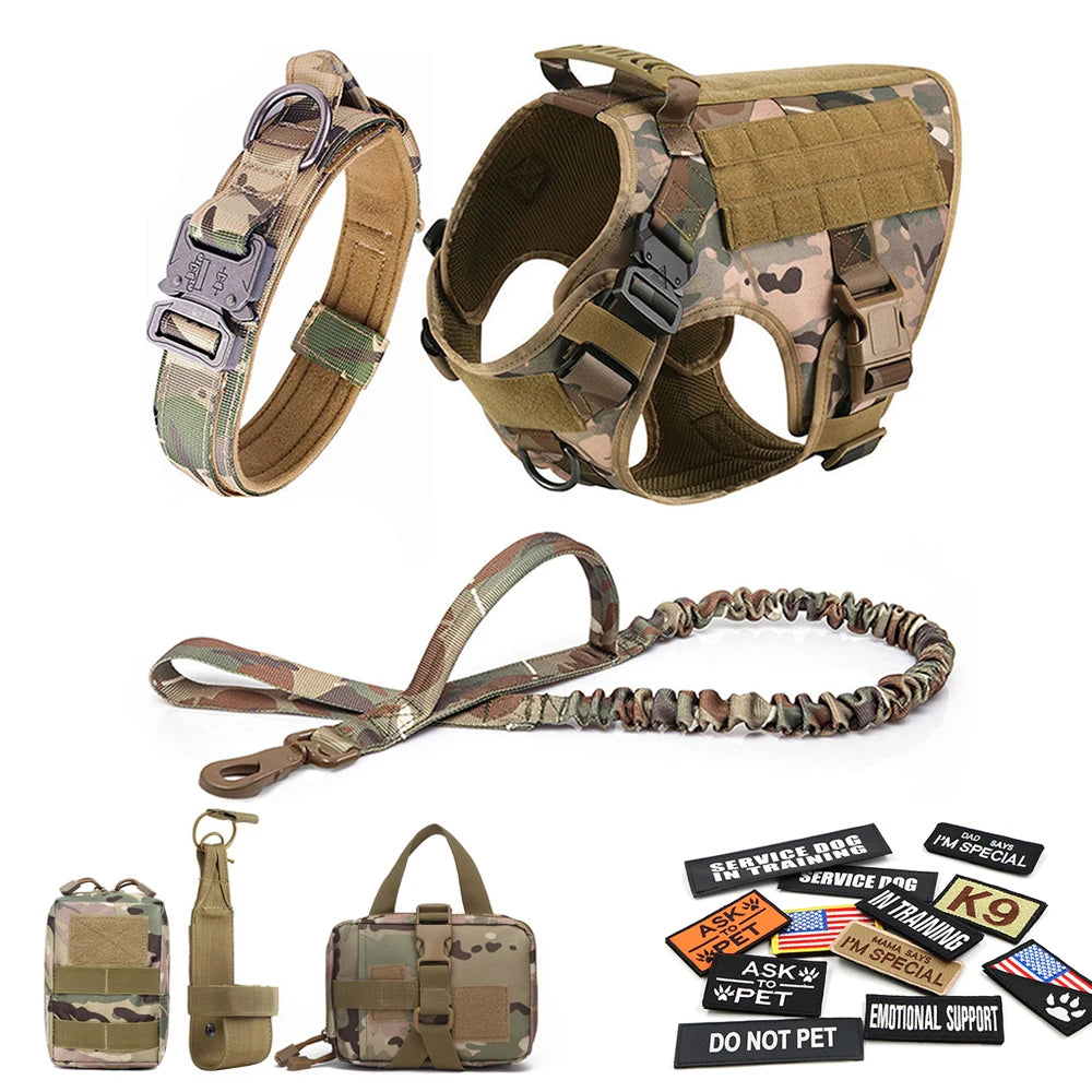 PETRAVELCN Military Dog Harness Vest With Leash Patch Set