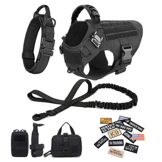 PETRAVELCN Military Dog Harness Vest With Leash Patch Set