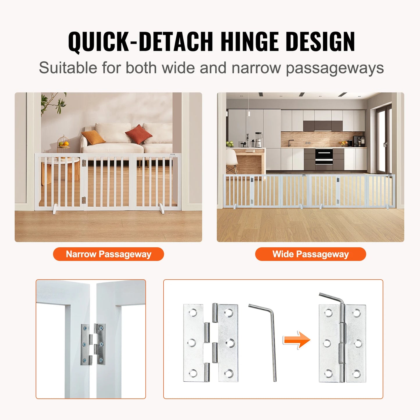 SucceBuy Free Standing Dog Gate 3 Panels Foldable Narrow Passageway Barrier