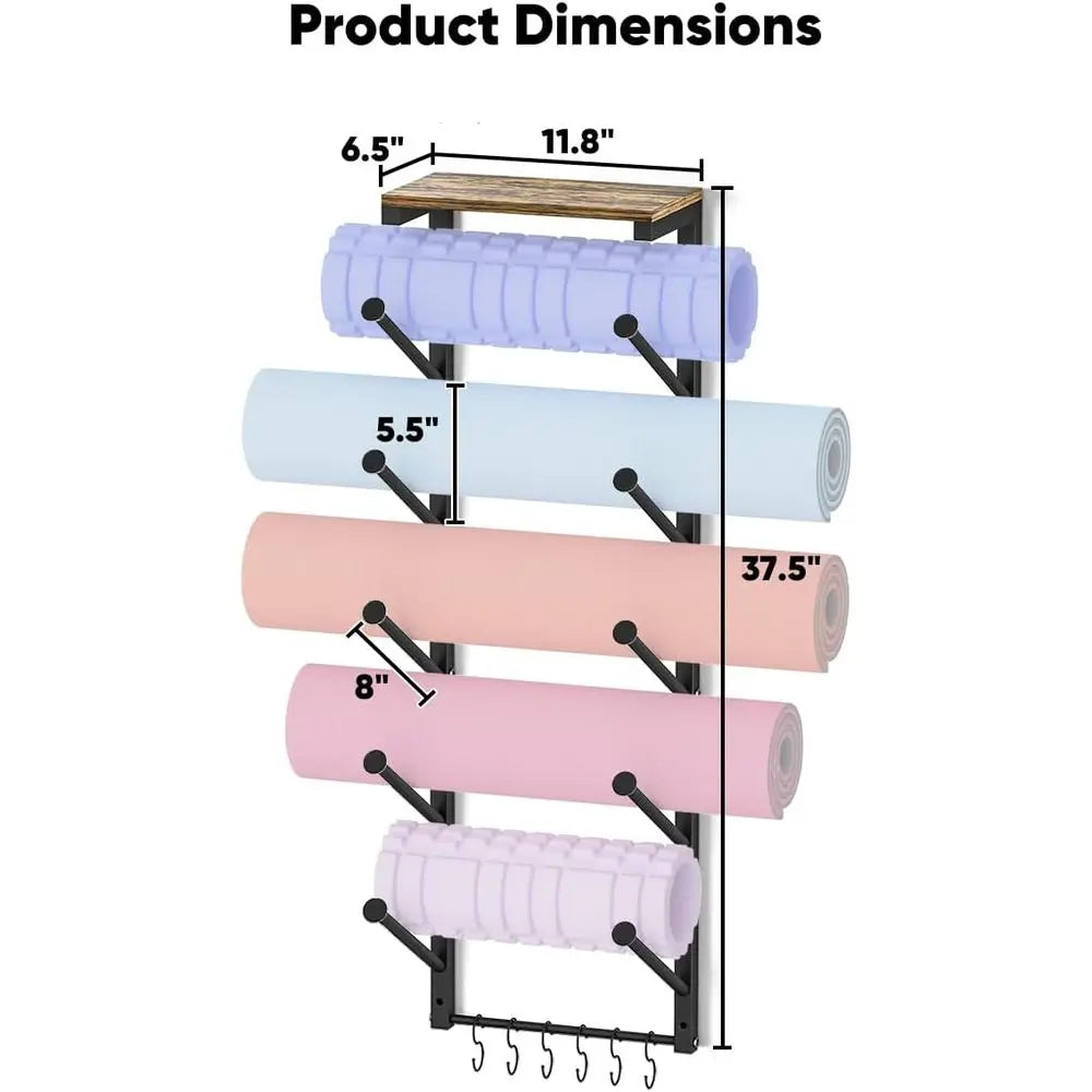 Wall Mounted Yoga Mat Holder With Floating Shelf For Home Gym
