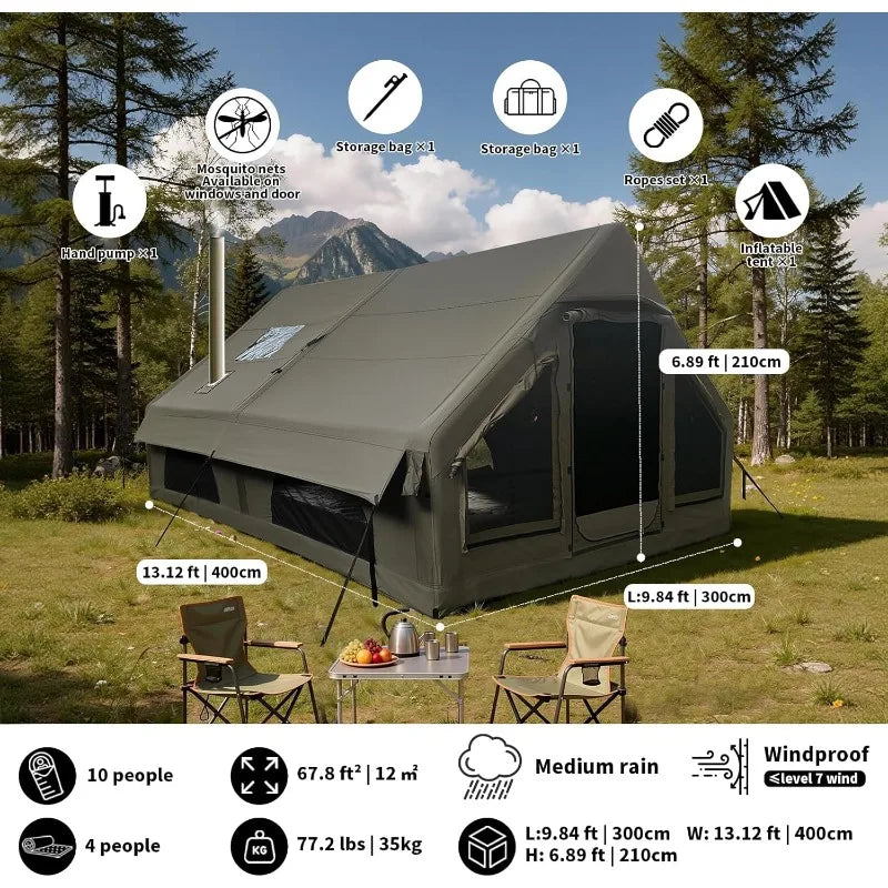 Luxury Inflatable Camping Tent,Wind & Rain Resistant,Breathable & Durable Wear-Resistant Fabric,Built-in Stove Jack,F