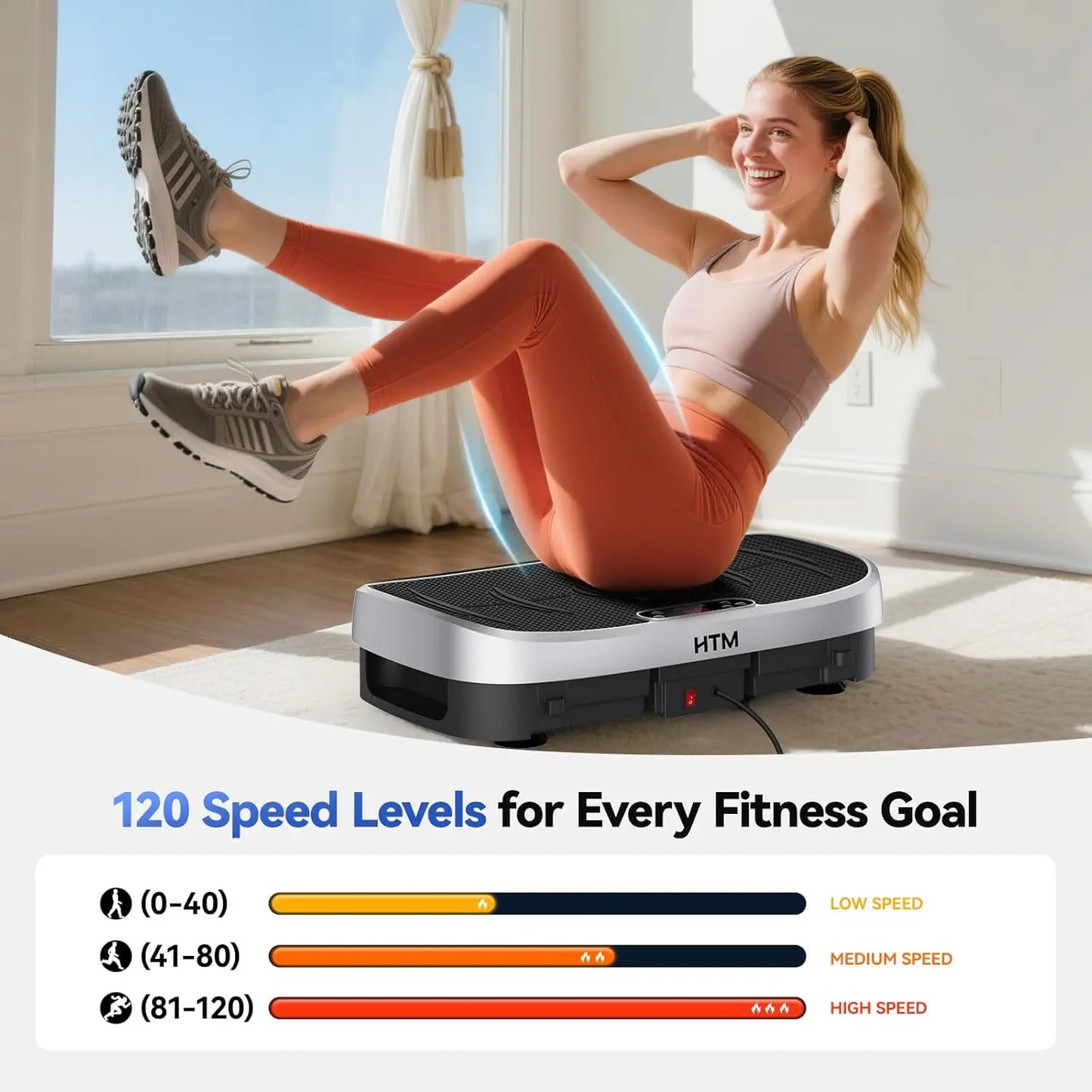 HTM Silent Vibration Plate Exercise Machine Whole Body 120 Levels
