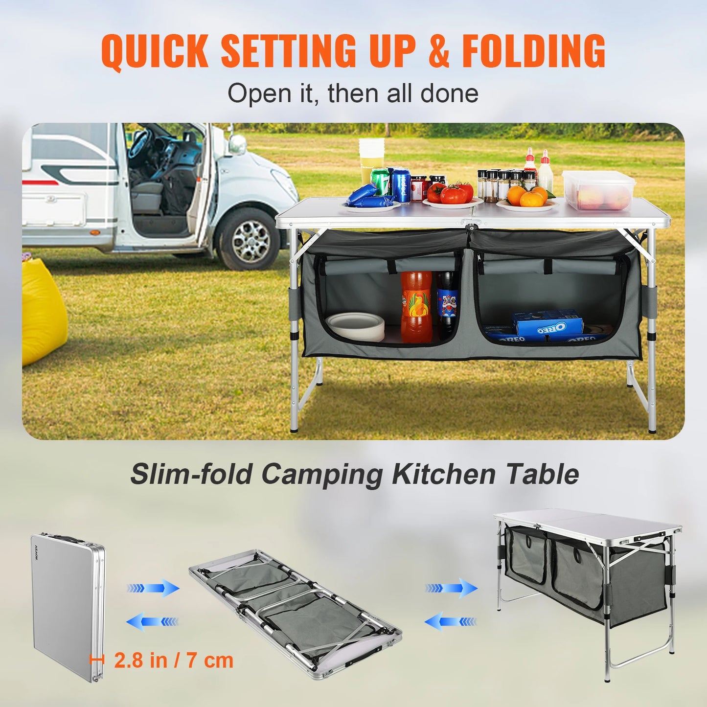 VEVOR Camping Kitchen Table Quick Fold Outdoor Table For Camping