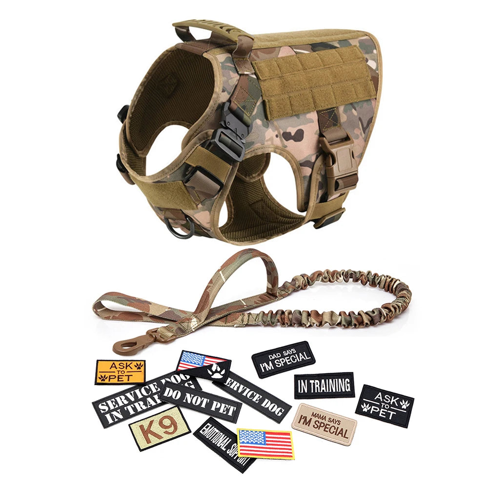 PETRAVELCN Military Dog Harness Vest With Leash Patch Set