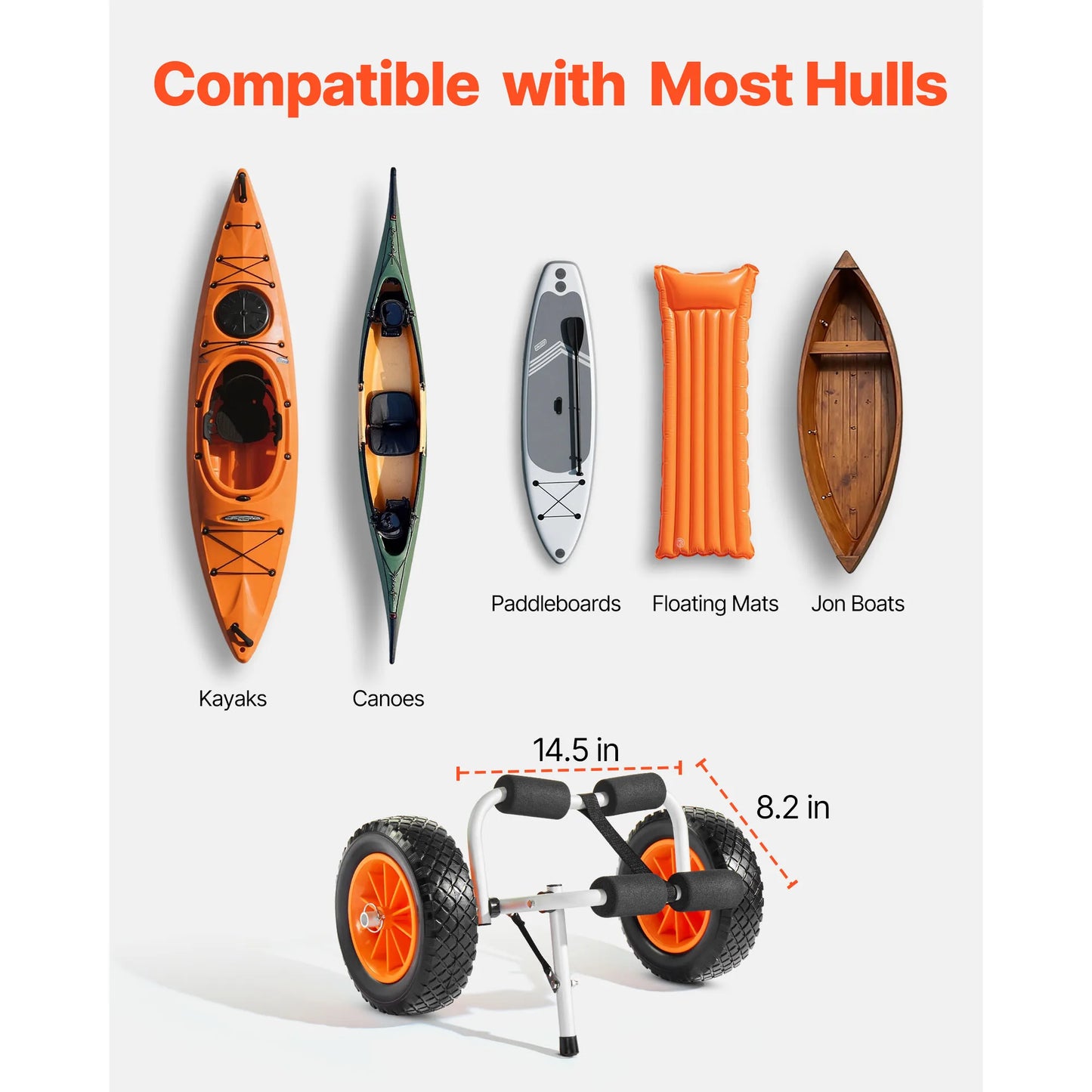 SucceBuy Folding Kayak Cart 200 Lb Capacity With 10in Wheels