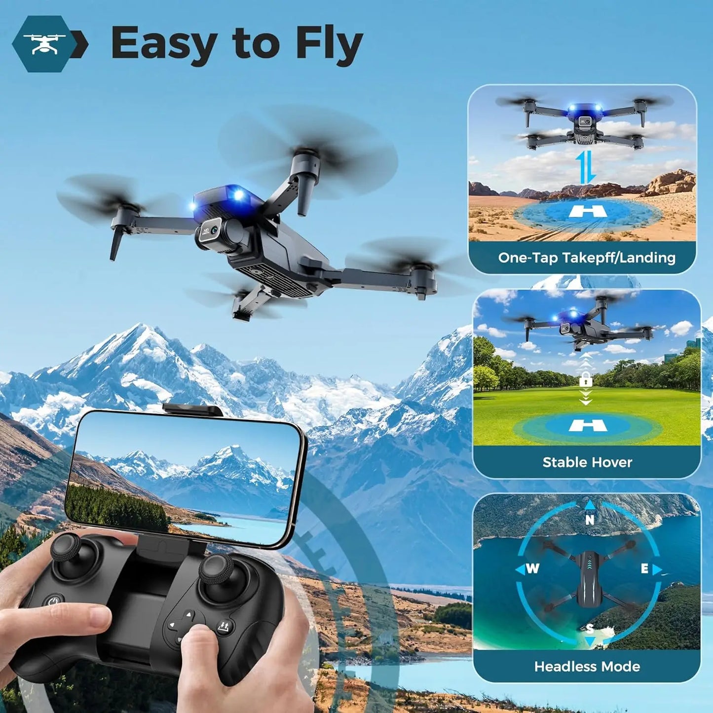 1080P FPV Camera Drone Altitude Hold Gesture Selfie 3D Flip