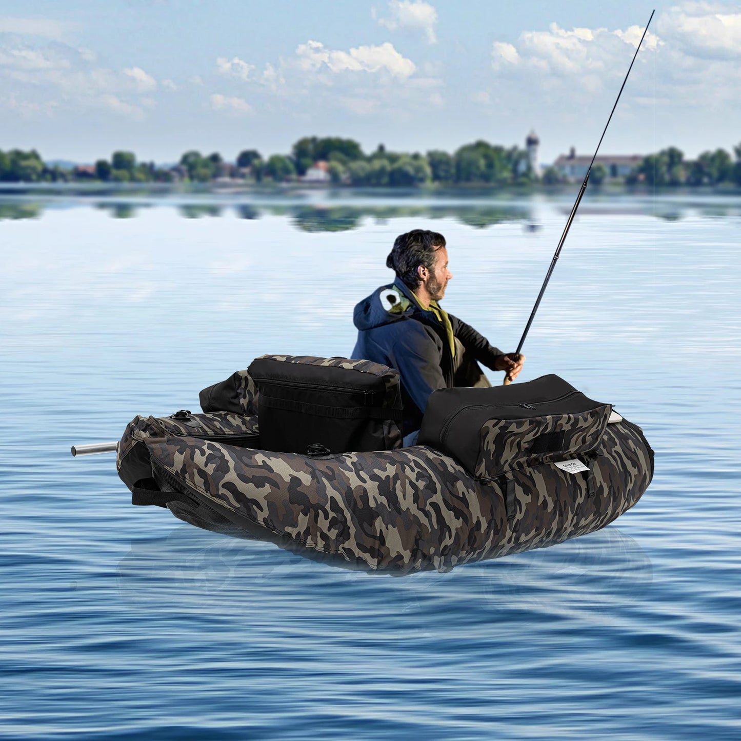 Portable Inflatable Fishing Boat With Adjustable Backrest And Hand Pump