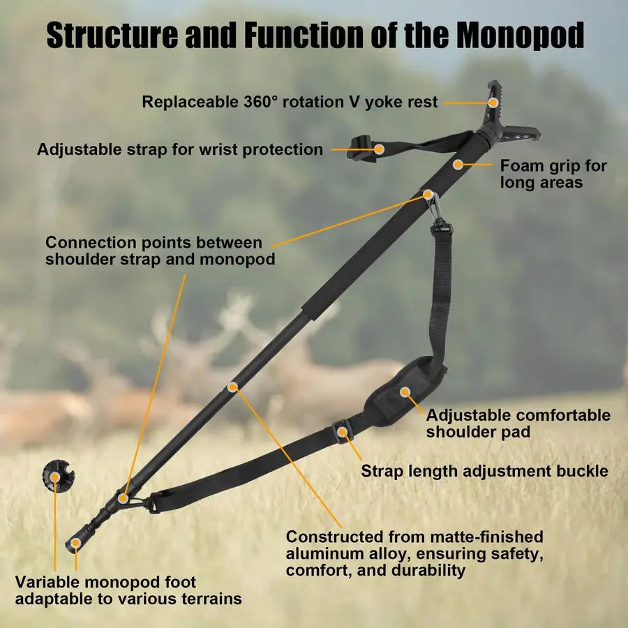 Hunting Monopod Shooting Stick With 360 Swivel Yoke Aluminum