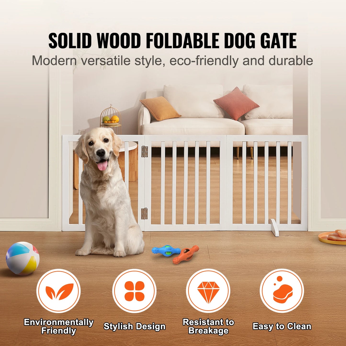 SucceBuy Free Standing Dog Gate 3 Panels Foldable Narrow Passageway Barrier