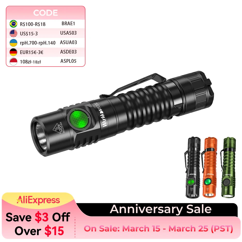 Wurkkos FC11C Flashlight Mountaineering Edition USB C Charging 18650 Battery